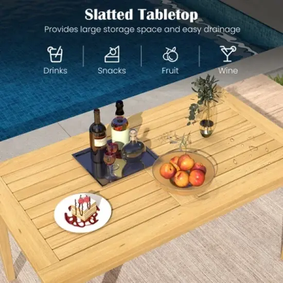Tangkula 35.5"x20" Outdoor Teak Wood Coffee Table w/ Slatted Tabletop Patio Furniture image {5}