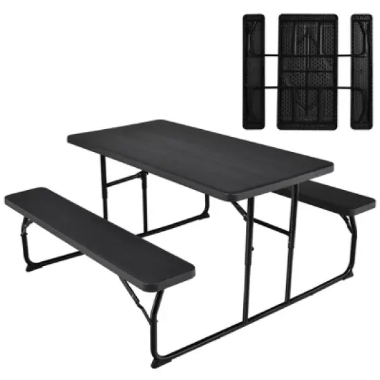 Costway Folding Picnic Table & Bench Set for Camping BBQ w/ Steel Frame White/Balck image {10}