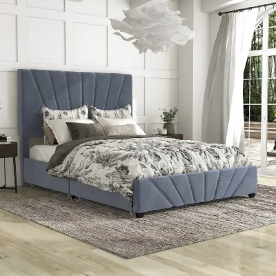 Laporte Upholstered Bed with 4 Side Drawers - miBasics image {1}