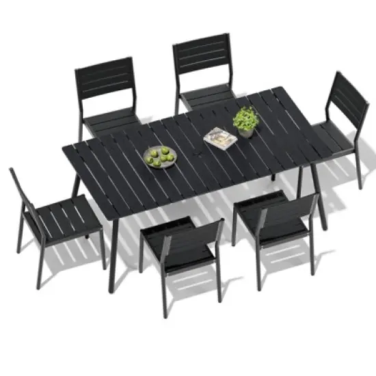 Crestlive Products Outdoor Dining Set Patio Dining Table with chairs Wooden-Like Top and Aluminum Frame Umbrella Hole image {10}