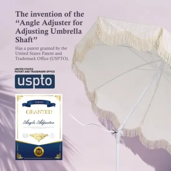 LAGarden Fringe Patio Umbrella with Base Included Tripod Stand Tilt Outdoor Beach for Sand Shadewith Bag image {3}