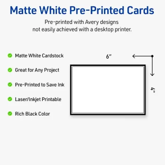 Avery Printable Rectangle Postcards, Double Black Border, 4" x 6", Matte White Rectangle Postcards, Laser/Inkjet, 20ct, Great for Postcards image {1}