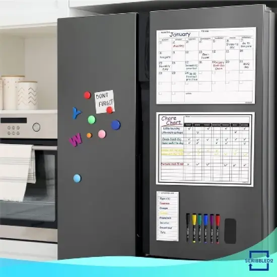 SCRIBBLEDO Magnetic Chore Chart Set 13"x17" Behavior Reward Chart, Monthly Calendar, Shopping List & 6 Markers & Eraser image {7}