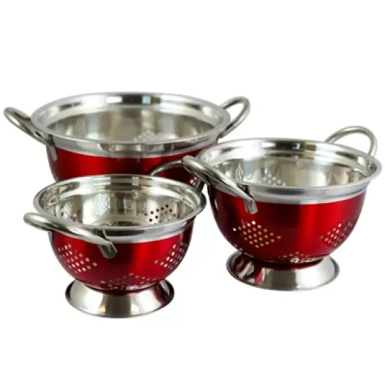 Oster Metaline 3 Pack Round Colander in Metallic Red image {5}