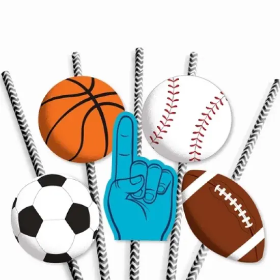 Big Dot of Happiness Go, Fight, Win - Sports - Paper Straw Decor - Baby Shower or Birthday Party Striped Decorative Straws - Set of 24 image {4}