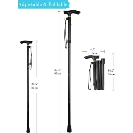 Attop Folding Lightweight Walking Stick - Adjustable Aluminum Metal Collapsible Travel Cane with Non-Slip Rubber Base image {2}