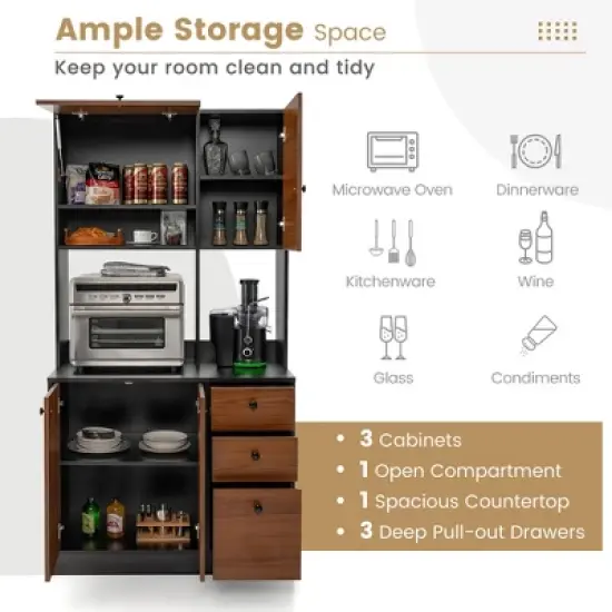 Costway 71'' Tall Kitchen Pantry Buffet Hutch Freestanding Storage Cabinet 4 Doors White/Walnut image {5}