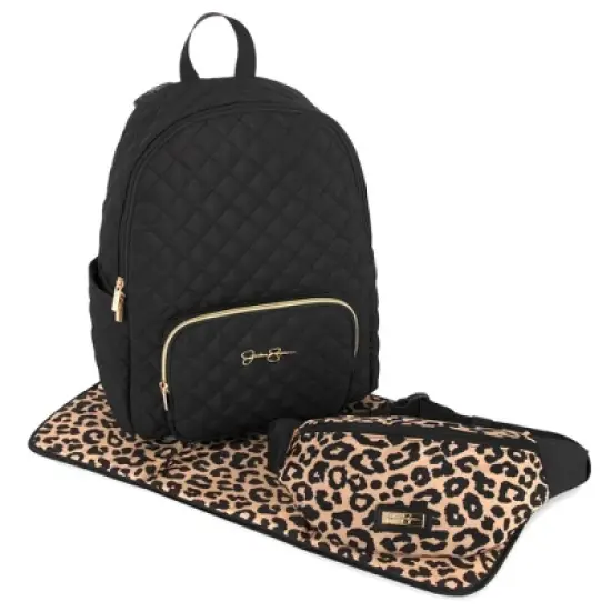 Jessica Simpson Quilted Backpack Diaper Bag with Fanny Pack - Black image {1}