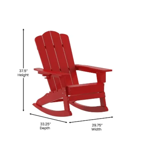 Flash Furniture Newport HDPE Adirondack Chair with Cup Holder and Pull Out Ottoman, All-Weather HDPE Indoor/Outdoor Chair image {6}