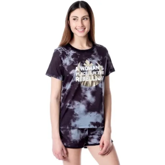 Star Wars Womens' In The Rebellion Tie-Dye Sleep Pajama Set Short Black image {4}