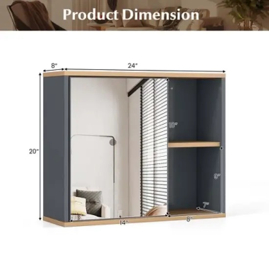 Costway Mirrored Medicine Cabinet Bathroom Wall Mounted with 3-Level Adjustable Shelf Grey image {3}