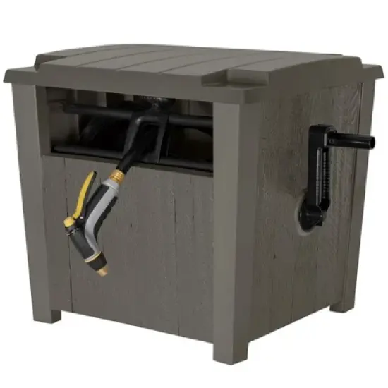 Suncast Farmington Smart Tube Weatherproof Outdoor Hideaway Standard Garden Hose Storage Pot Container with Brass Connections, Stoney (2 Pack) image {3}