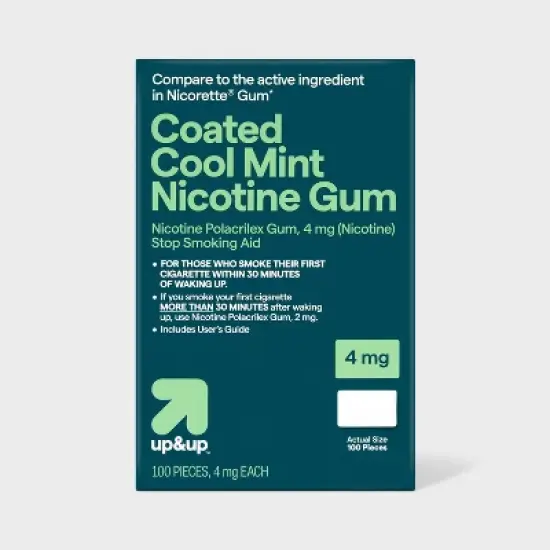 Coated Nicotine 4mg Gum Stop Smoking Aid - Cool Mint - 100ct - up&up&trade; image {3}