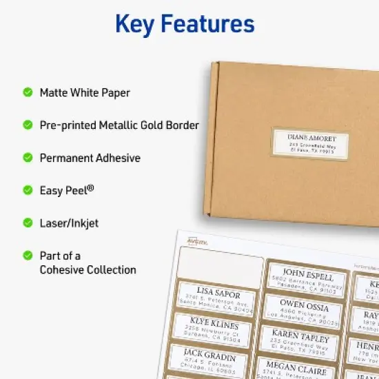 Avery Labels with Metallic Gold Borders, 1" x 2-5/8", 300 Ct (6507) image {1}