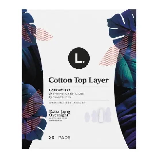 L. Organic Cotton Top Layer Ultra Thin Pads - Overnight Absorbency - 36ct image {11}