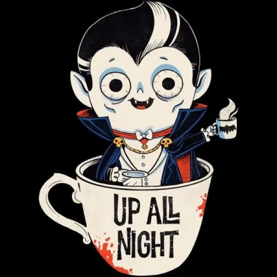 Junior's Design By Humans Dracula and coffee By ppmid T-Shirt image {1}