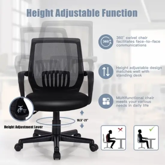 Costway Height Adjustable Mid-Back Mesh Chair  Executive Chair w/ Lumbar Support image {7}