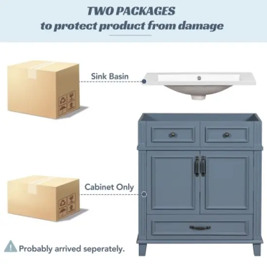 Whisen 30 in. Retro Style Bathroom Storage Cabinet Bathroom Vanity with Resin Sink and Soft Closing Doors image {6}