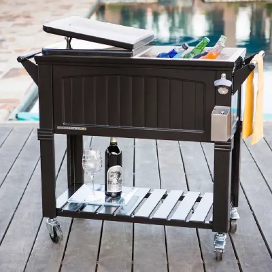 80qt Portable Rolling Patio Cooler with Shelf - Permasteel image {1}