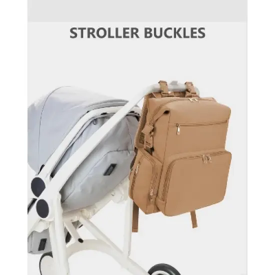 Itopfox Neoprene Waterproof Diaper Backpack for Parents with Changing Pad, Large Storage & 10 Pockets, Travel-Friendly Design (Oat) image {4}