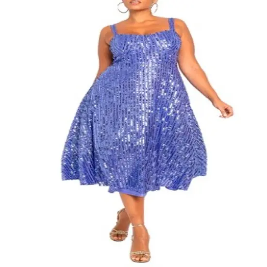 ELOQUII Women&rsquo;s Plus Size Bustier Flare Sequin Dress image {1}