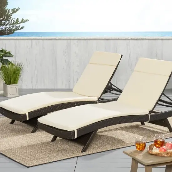 Christopher Knight Home Salem Outdoor Water Resistant Fabric Chaise Lounge Cushions (Set of 2) image {1}