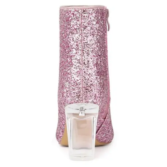 Allegra K Women's Clear Block Heel Glitter Ankle Boots image {3}