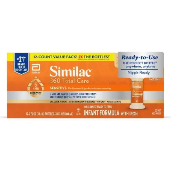 Similac 360 Total Care Sensitive Non-GMO Ready to Feed Powder Infant Formula - 2 fl oz Each/12ct image {5}