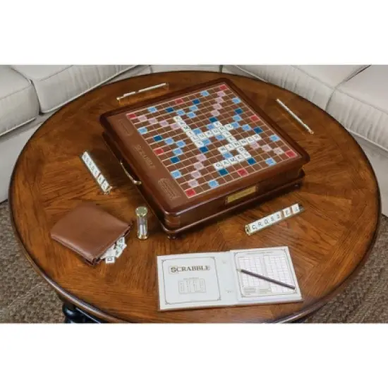 WS Game Company Scrabble Luxury Edition Board Game with Rotating Wooden Game Board image {6}