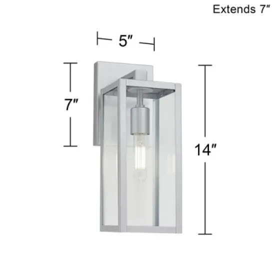 John Timberland Titan Modern Outdoor Wall Light Fixture Silver Metal Rectangular Frame 14" Clear Glass for Post Exterior Barn Deck House image {8}
