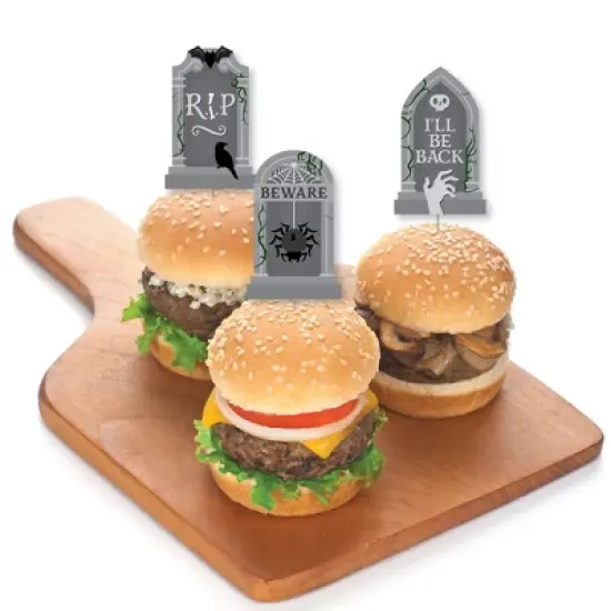 Big Dot of Happiness Creepy Cemetery - Dessert Cupcake Toppers - Spooky Halloween Tombstone Party Clear Treat Picks - Set of 24 image {2}