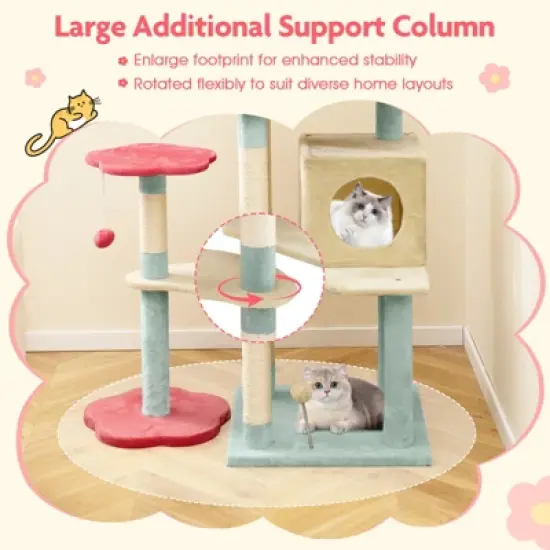 Tangkula Flower Cat Tree w/Cosy Condo Sisal Scratching Posts Padded Flower-shaped Perch image {7}