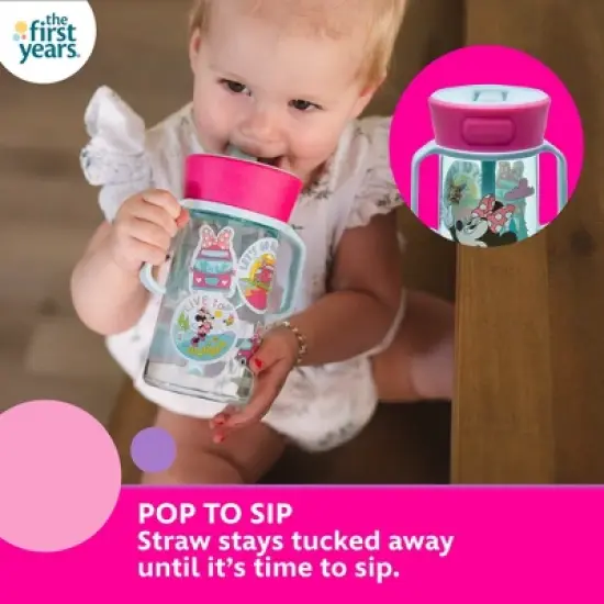 The First Years Disney 12oz Minnie Mouse Spill Proof Flip Top Toddler Sippy Straw Cup image {6}