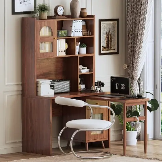 TIRAMISUBEST Computer Desk with 90 Degree Rotating Desktop, Office Desk with Storage Drawer and Cabinets, Gaming Desk with Shelves image {16}