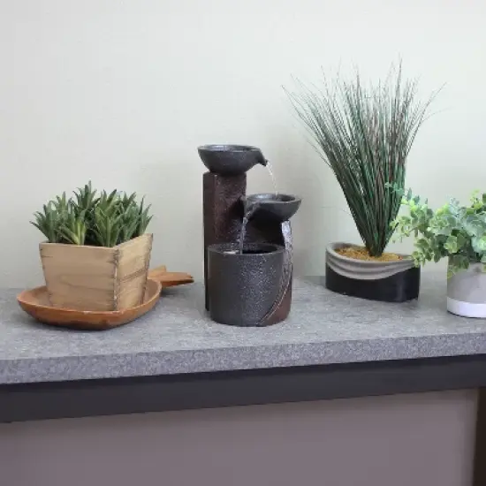 Sunnydaze Indoor Home Decorative Resin 3-Tier Descending Bowls Tabletop Water Fountain - 9" - Dark Brown image {7}