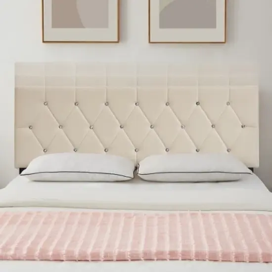 VECELO Tufted Upholstered Queen/King Size Headboard, 6 Adjustable Height, Easy Assembly, Beige/Black image {15}