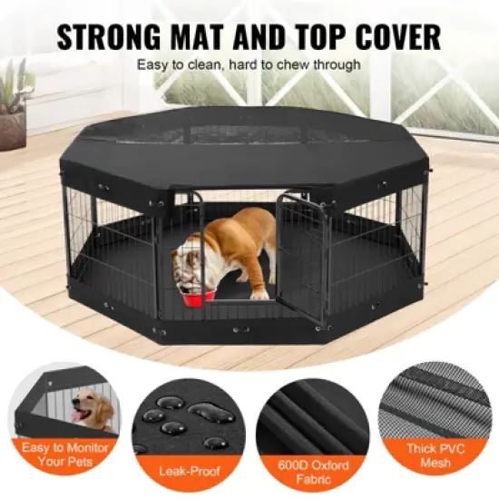 VEVOR Dog Playpen, 8 Pcs 24 x 24 in Panels Foldable Metal Pet Exercise Pen, Dog Fence Indoor and Outdoor Pen with Door, Storage Bag, Top Cover image {4}