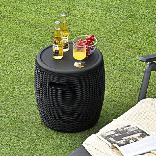 Costway 9.5 Gallon 4-in-1 Patio Rattan Cool Bar Cocktail Table Side Table Brown\Black image {1}
