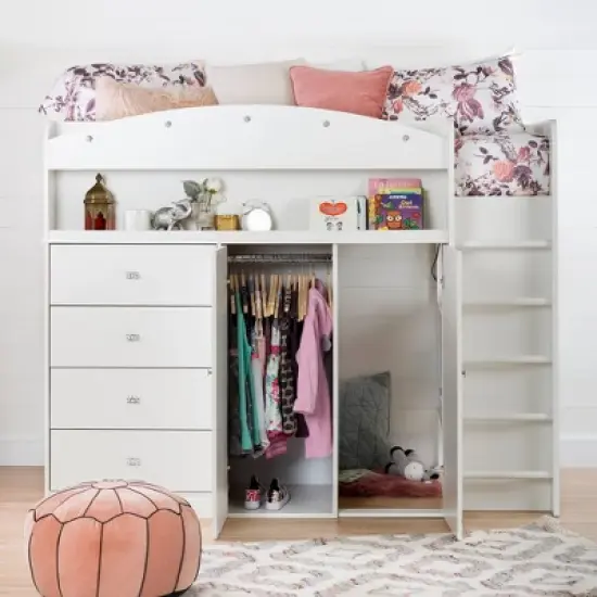 Twin Tiara Loft Bed with Desk   Pure White  - South Shore image {7}