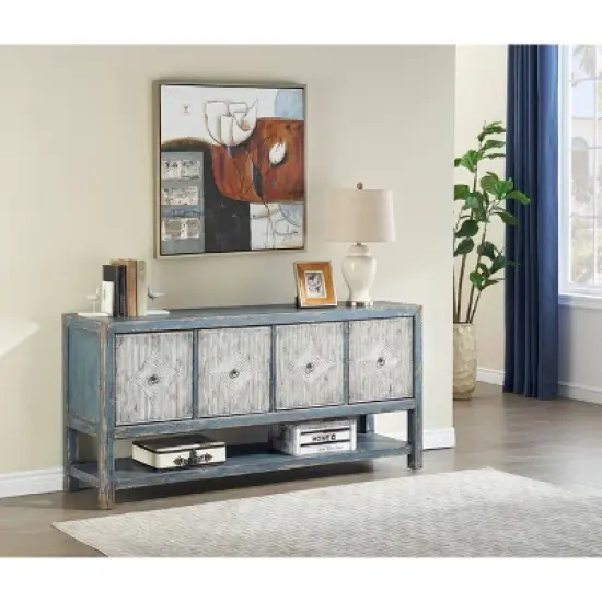 Ace Antique Inspired 4 Door Storage Credenza/Sideboard Weathered Blue - Treasure Trove image {4}