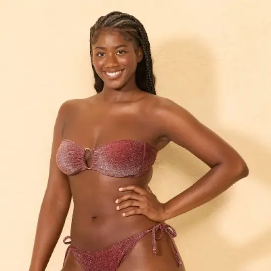 Women's Center Front Oval Ring Sparkle Bandeau Bikini Top - Wild Fable&trade; Burnt Burgundy image {3}