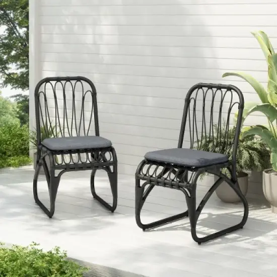 PE Wicker Patio Accent Chair Set Of 2,Modern Armless Chair With Washable Cushion And Petal-shaped Back,Outdoor Furniture -Maison Boucle image {7}