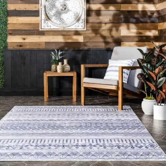 nuLOOM Codi Moroccan Banded Machine Washable Indoor/Outdoor Patio Area Rug image {7}