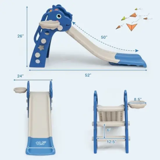 Costway 3 in 1 Kids Slide Baby Play Climber Slide Set w/Basketball Hoop image {1}