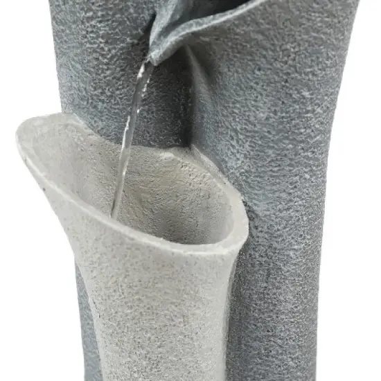 LuxenHome Gray Resin Classical Fluted Columns Outdoor Fountain image {4}