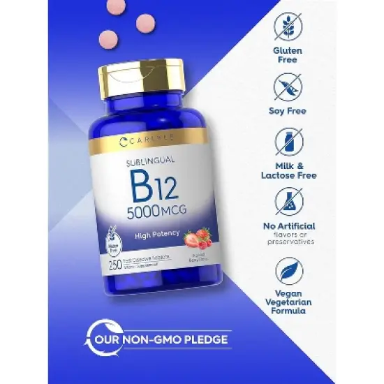 Carlyle Vitamin B12 5000mcg | 250 Fast Dissolve Tablets | Natural Berry Flavor image {3}