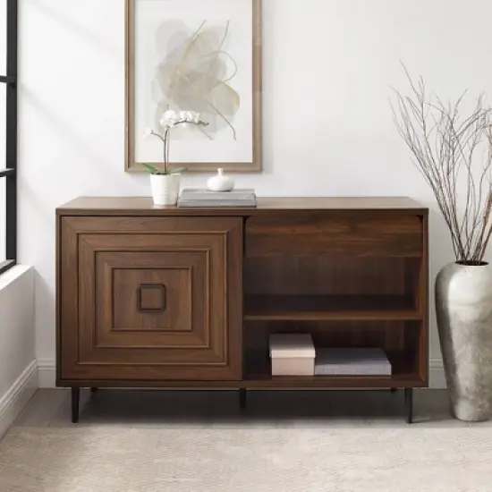 52" Modern Sliding Door Sideboard Dark Walnut - Saracina Home image {2}