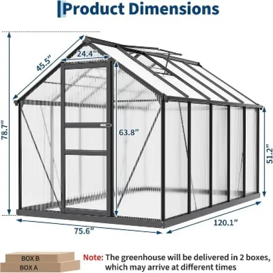 GustoWave 10x6 Ft Outdoor Greenhouse, Polycarbonate Walk-In Garden Room （Contains 2 ventilation windows） image {7}