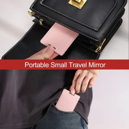 Unique Bargains PU Leather Stainless Steel Travel Compact Mini Makeup Mirror image {4}