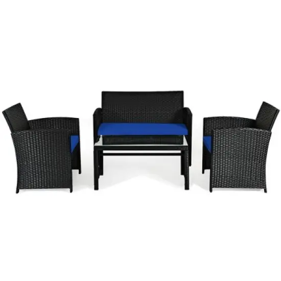 Costway 8PCS Patio Rattan Furniture Conversation Set Cushion Sofa Table Garden Turquoise\Navy\Black\Red image {9}